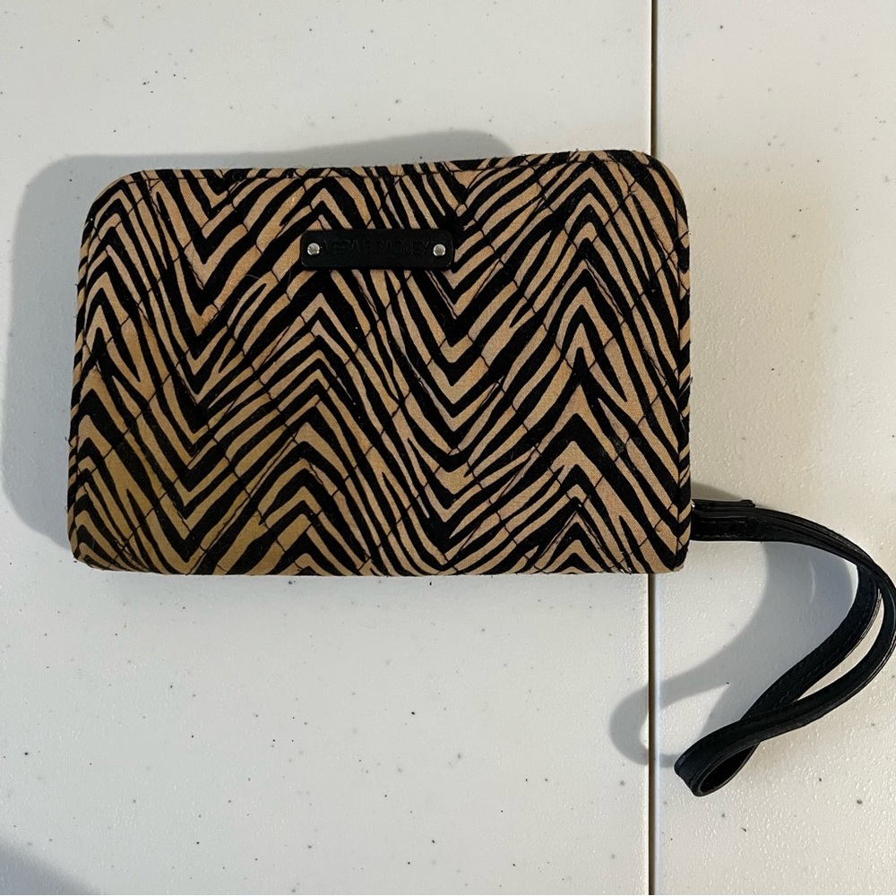 Vera Bradley Women’s Zip-Around Wristlet Black/Brown Zebra print